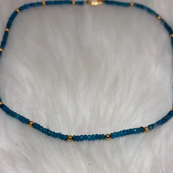 Genuine Blue Apatite Stone Necklace with 14k Gold Clasp and Beads - Picture 3 of 6